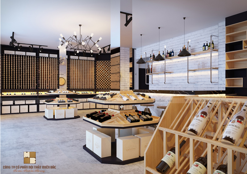 Thiết kế nội thất showroom rượu vang đẹp vừa đảm bảo sức chứa vừa đảm bảo sự thông thoáng cho không gian