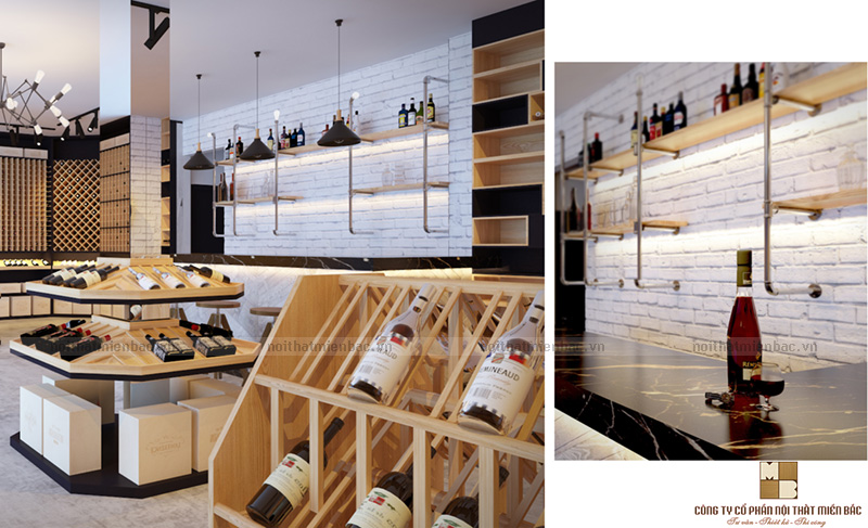 Mô phỏng các thùng rượu từ gỗ sồi từ các thương hiệu rượu vang danh tiếng là một ý tưởng mới mẻ và thú vị trong thiết kế nội thất showroom rượu vang này